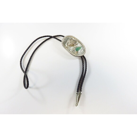 Sterling Oval Plaque with Eagle & Turquoise Bolo Tie by Cheyenne Mel Whitebird - Picture 1 of 6